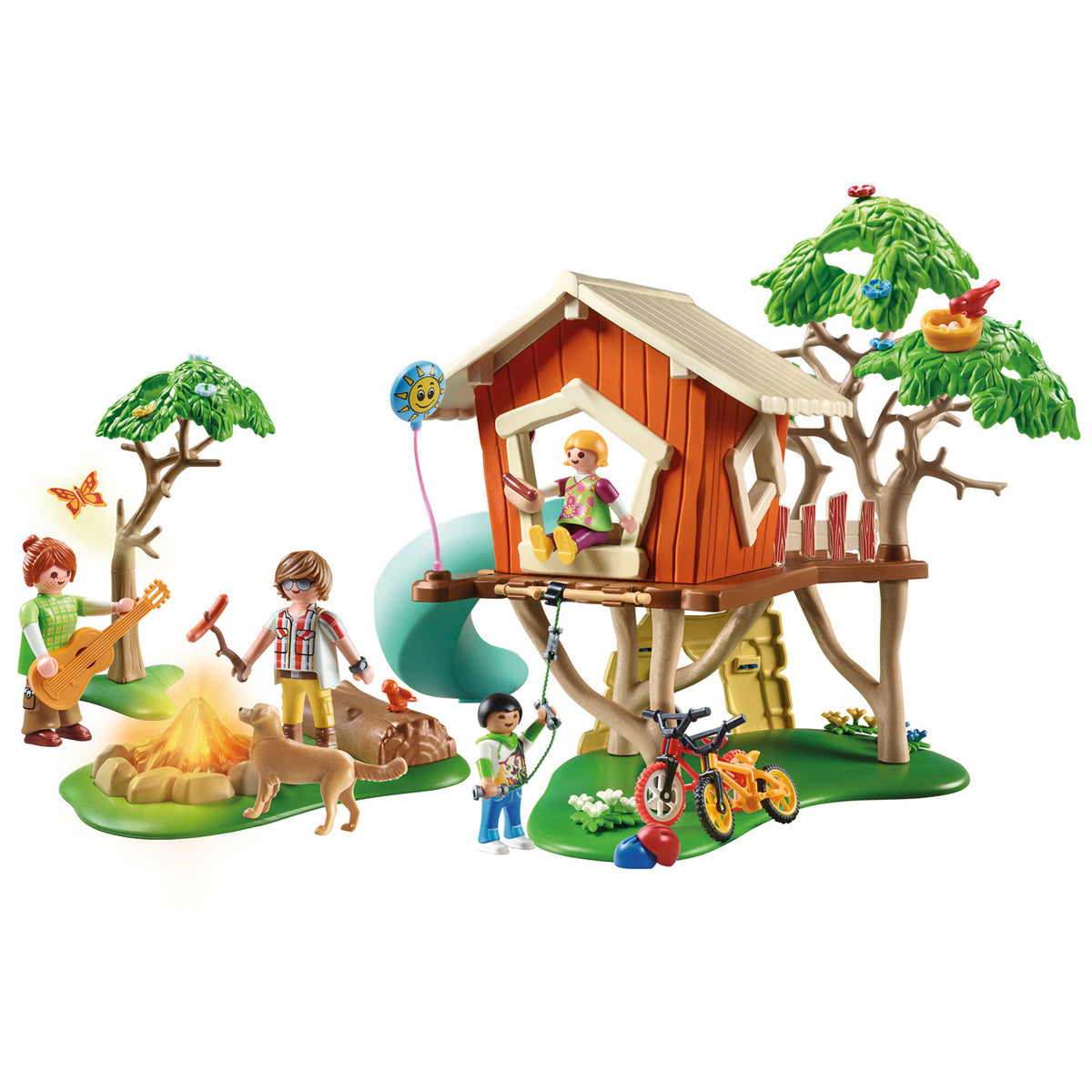 PLAYMOBIL Family Fun 71001 Adventure Treehouse with Slide, LED Campfire Toy - 0