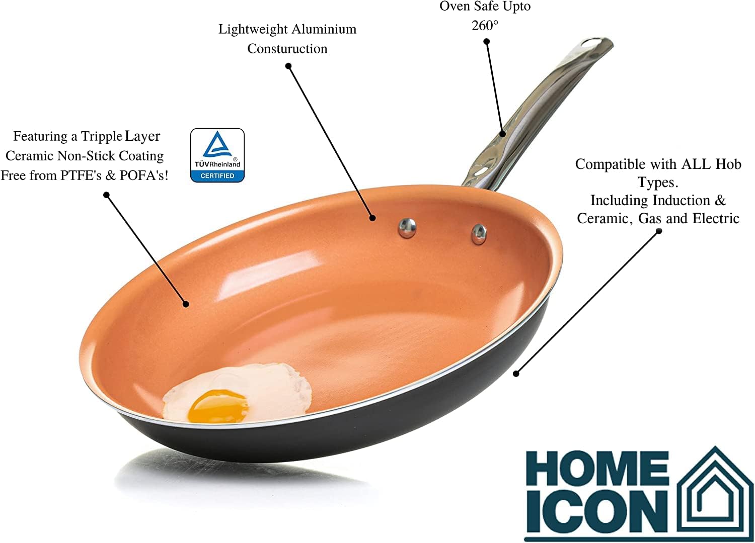 Home Icon Non Stick Frying Pan with Ceramic Coating 26cm 10Inch BOX DAMAGED - 0