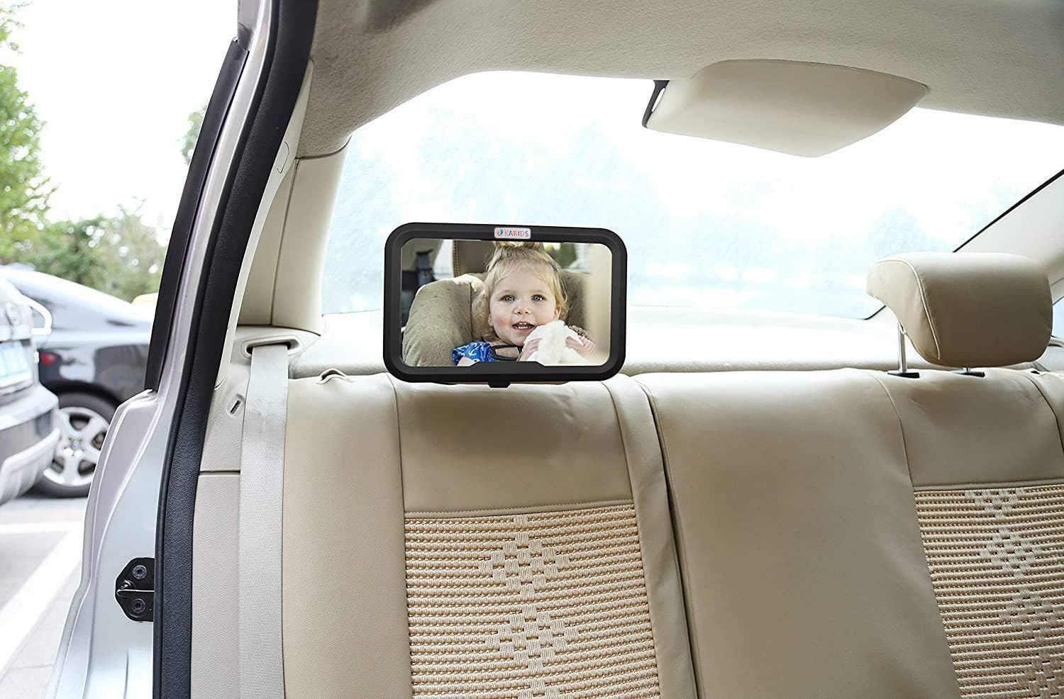 Detachable Backseat Baby Car Mirror – Clear Wide Angle View of Toddler Newborn, Infant or Children – Safe Accessory with Headrest Double Strap - 360 Degree Adjustable + Shatterproof Glass - 0