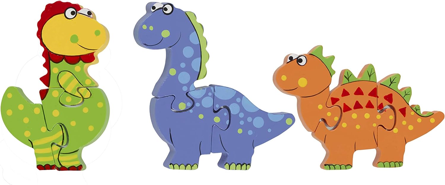 Dinosaur Mini Wooden Puzzles - Set of 3 My First Puzzles - Wooden Toys for 1 - 3 Year Old Orange Tree Toys