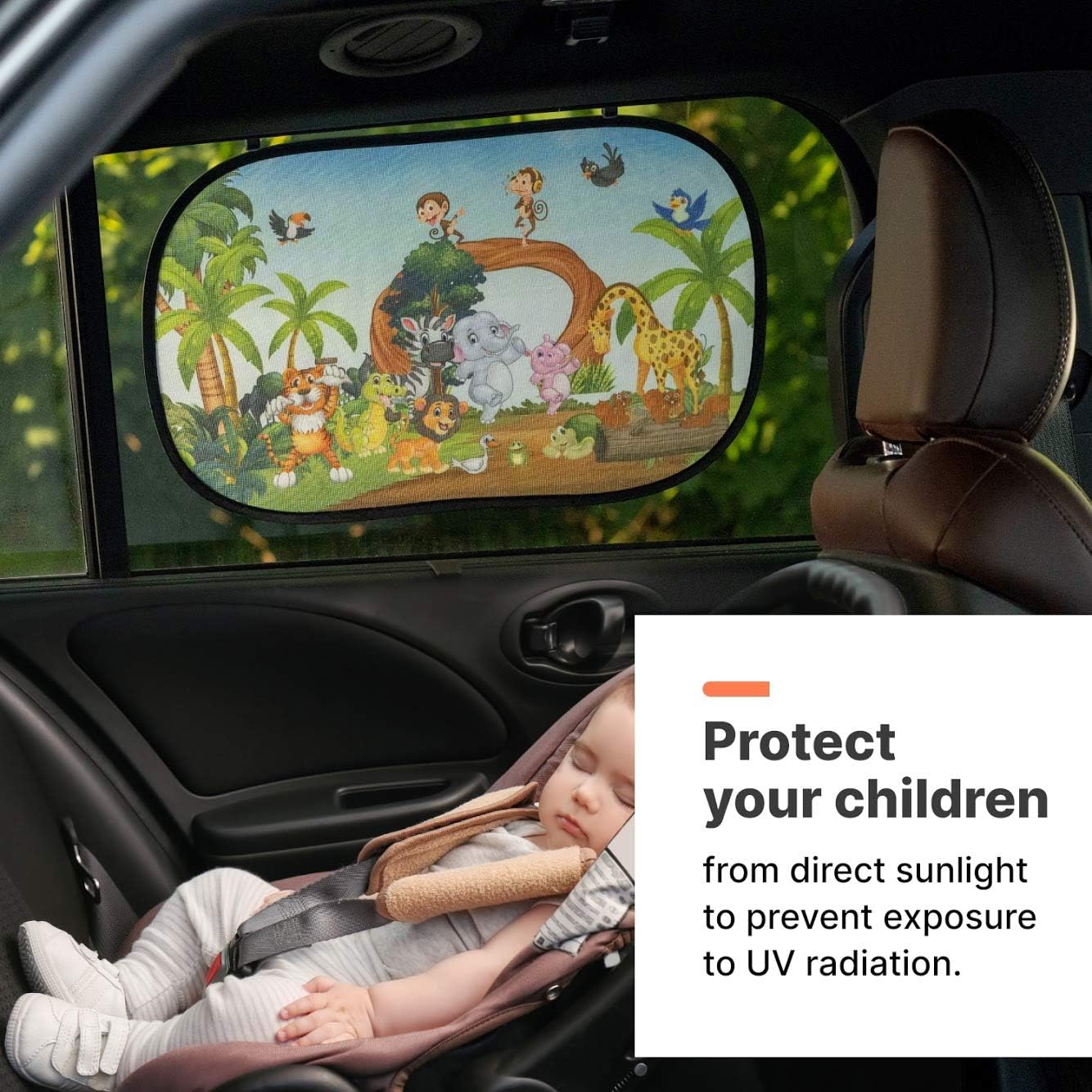 Car Sun Animal Shade for Kids - Foldable Cling UV Blocker for Toddlers (2 Pack) - 0