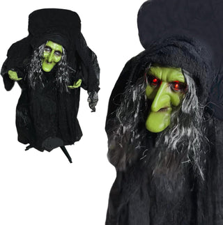 Animated Hunchback Witch with Black Cloak, 36" Spooky Moving Figure