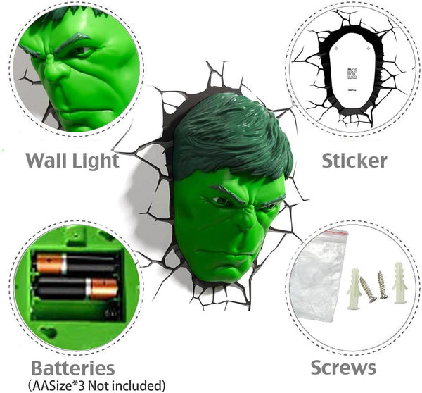 Marvel Avengers Hulk Head,Face, 3D Deco Wall Lamp, Night Light