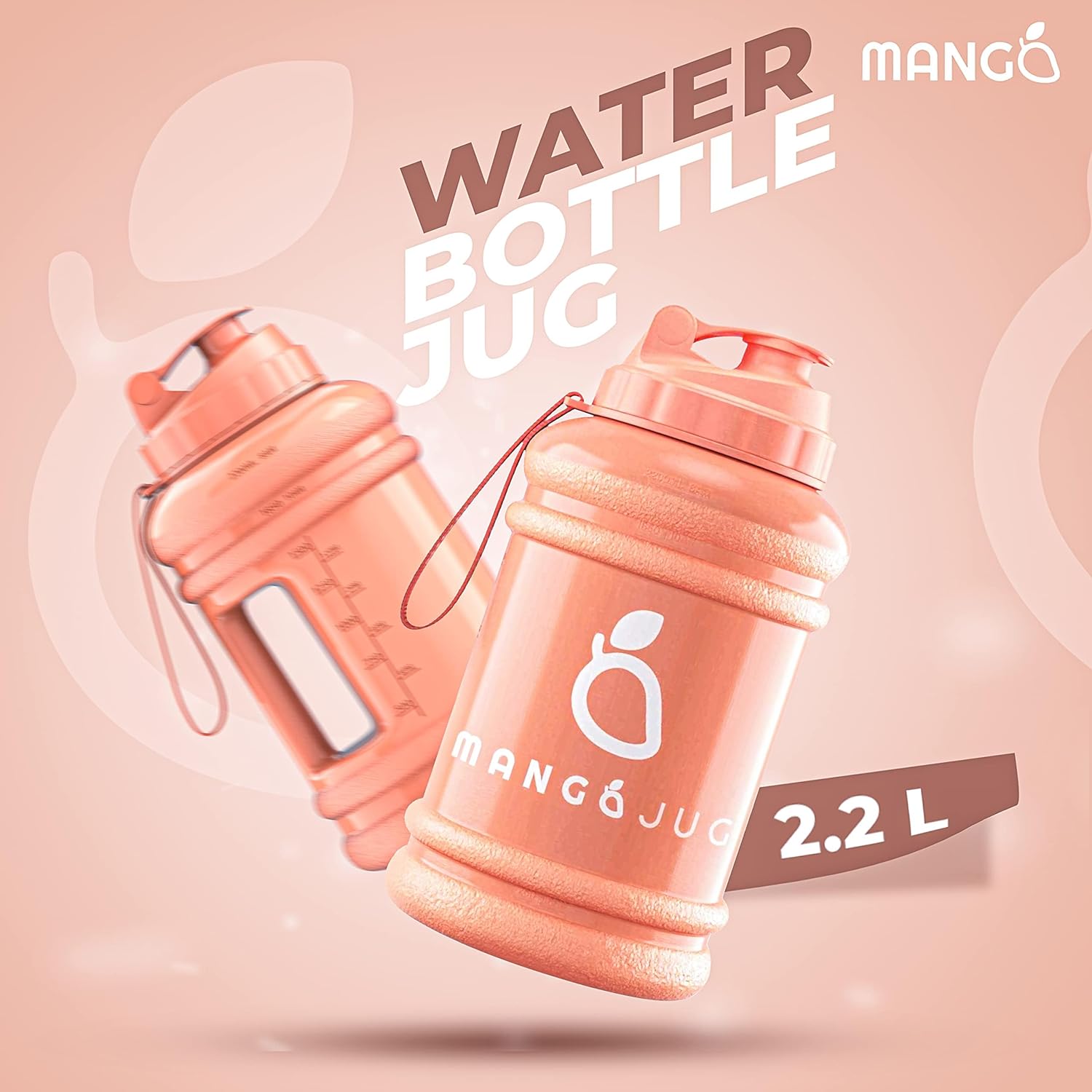 MANGO Water Bottle 2.2 Litre BPA Free Sports Gym Workout Drinking with Straw - 0