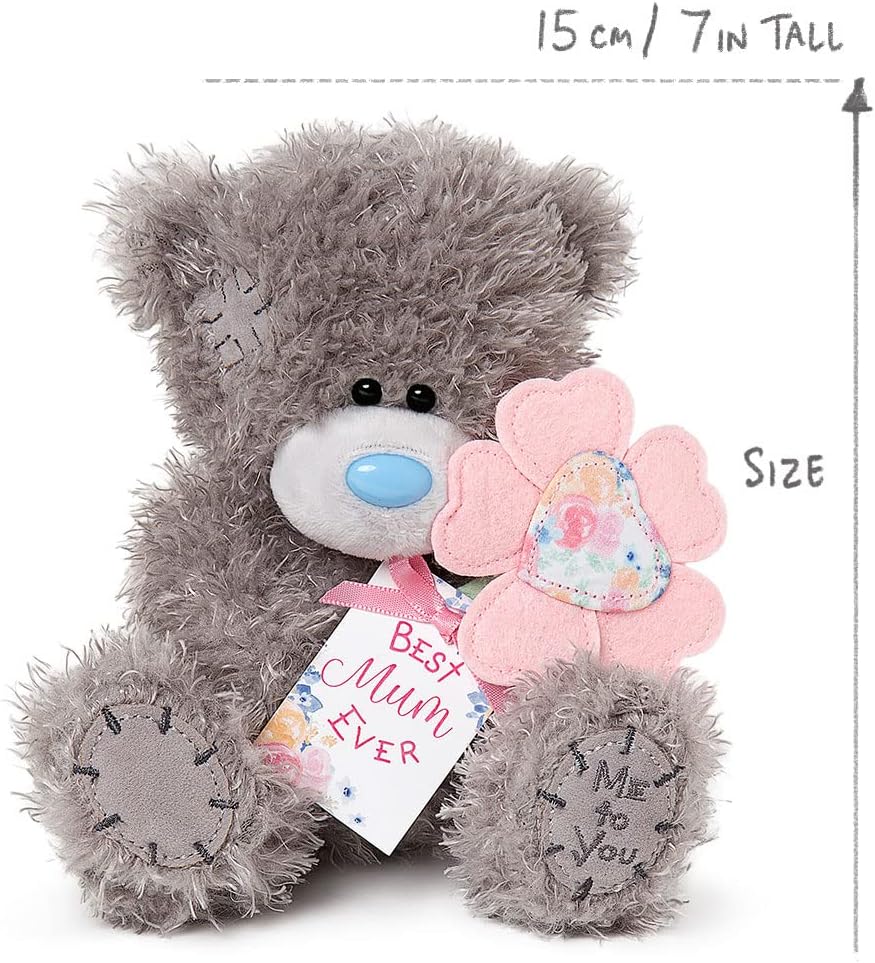 Mothers Day Gift Tatty Teddy with Embroidered Flower and 'Best Mum Ever' Tag