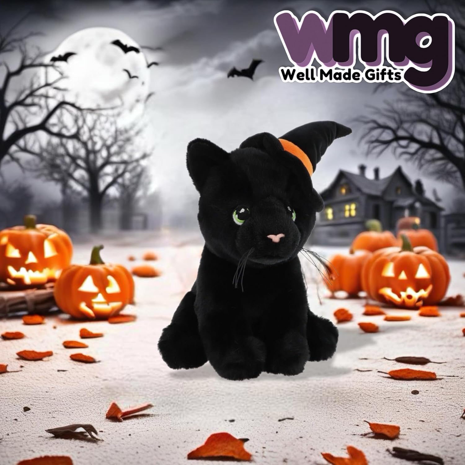 Keeleco Black Cat with Witch Hat 15cm Halloween Plush Toy EH2814 - 100% Recycled Eco Soft Toy - Keel Toys - 0