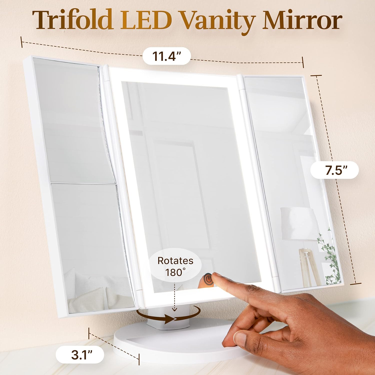 Beautyworks LED Backlit Vanity Mirror, 36 LED Lighting, 1X/2X/3X Magnification