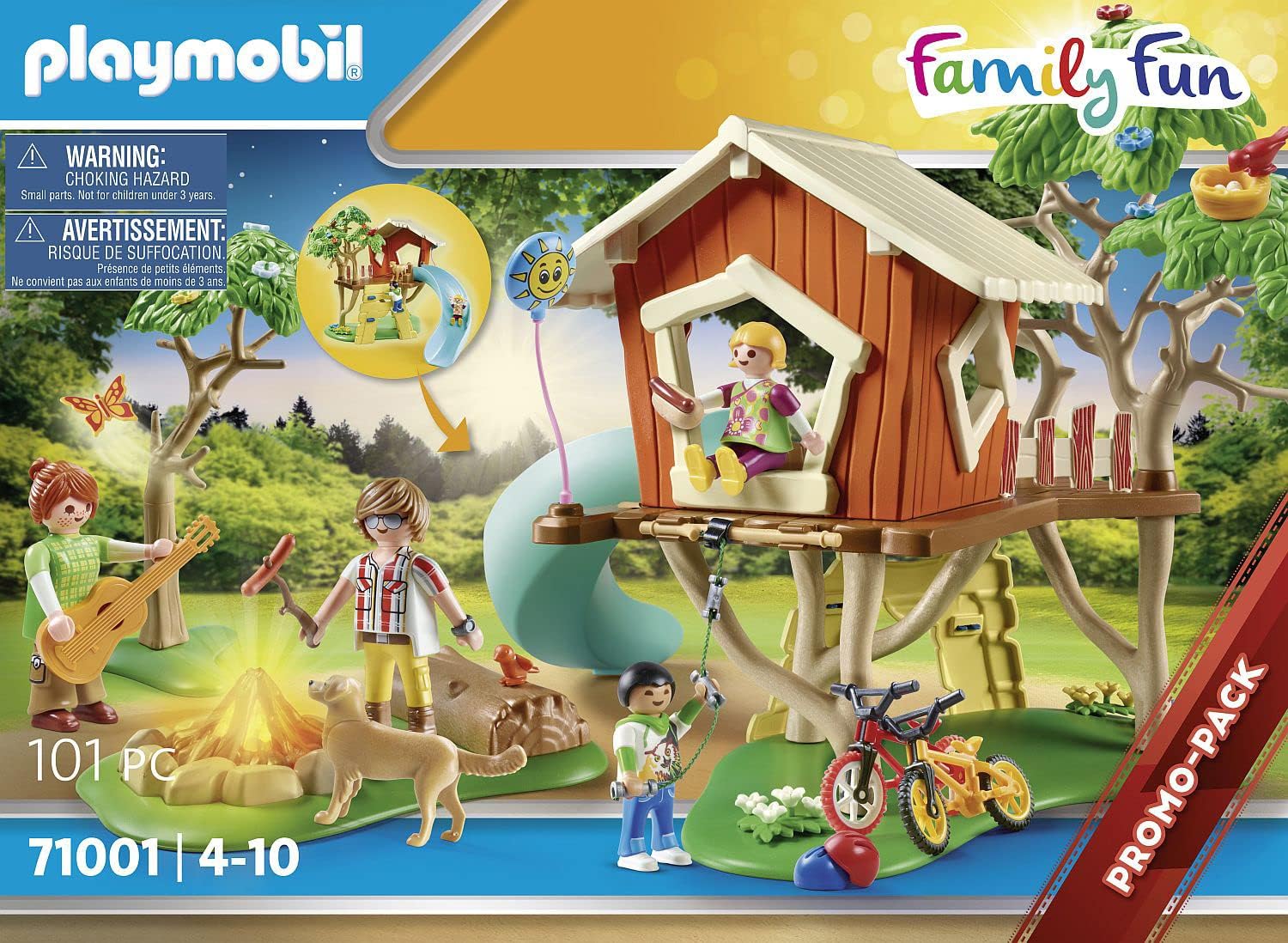 PLAYMOBIL Family Fun 71001 Adventure Treehouse with Slide, LED Campfire Toy