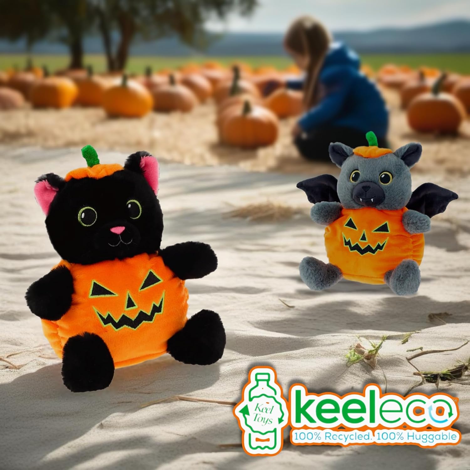 Keeleco Pumpkin Pals Halloween Plush Toy 100% Recycled Eco Soft Toy - Set of 2 - 0