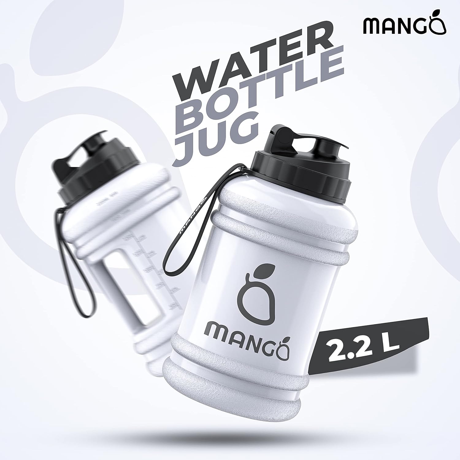 MANGO 2.2L Water Bottle With Straw and Time Markings - BPA Free Xl Jug