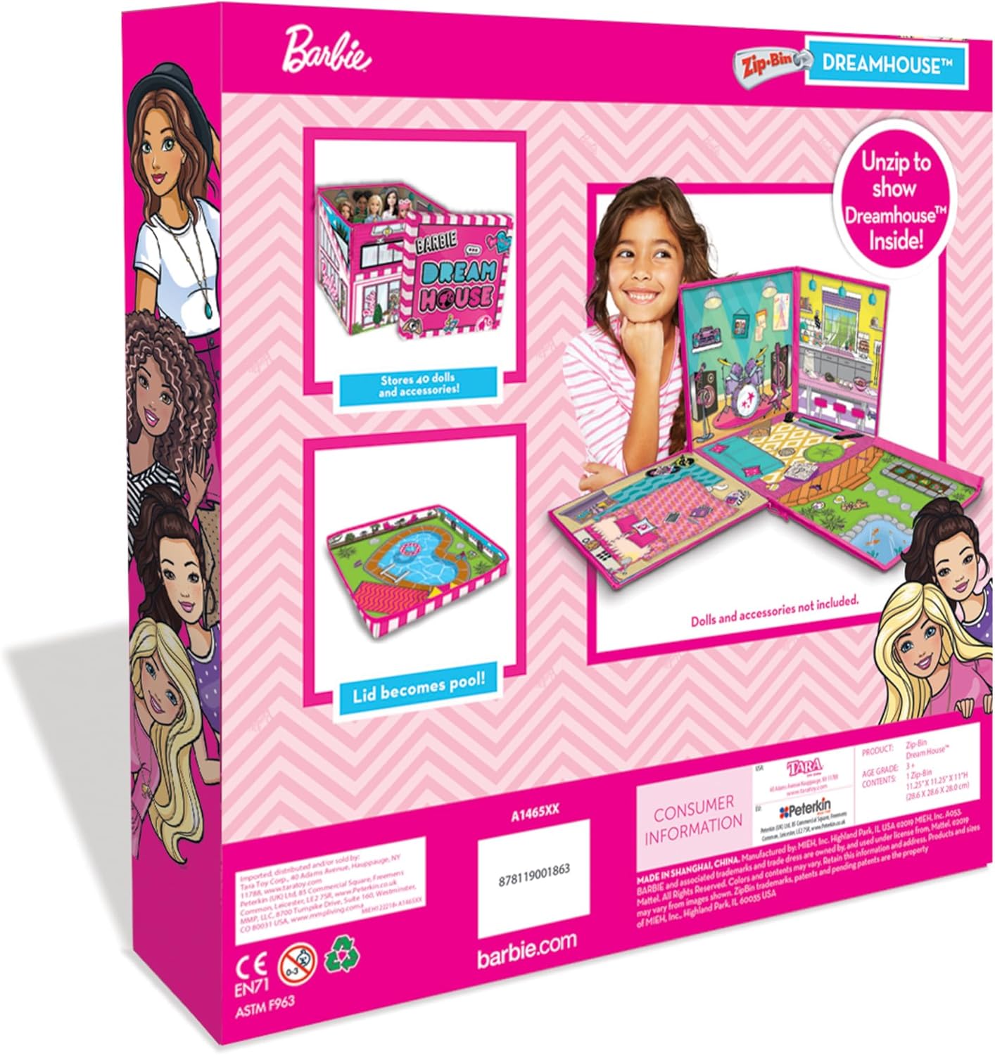 PETERKIN | Barbie Dreamhouse ZipBin: Storage for 40 Dolls and playmat!