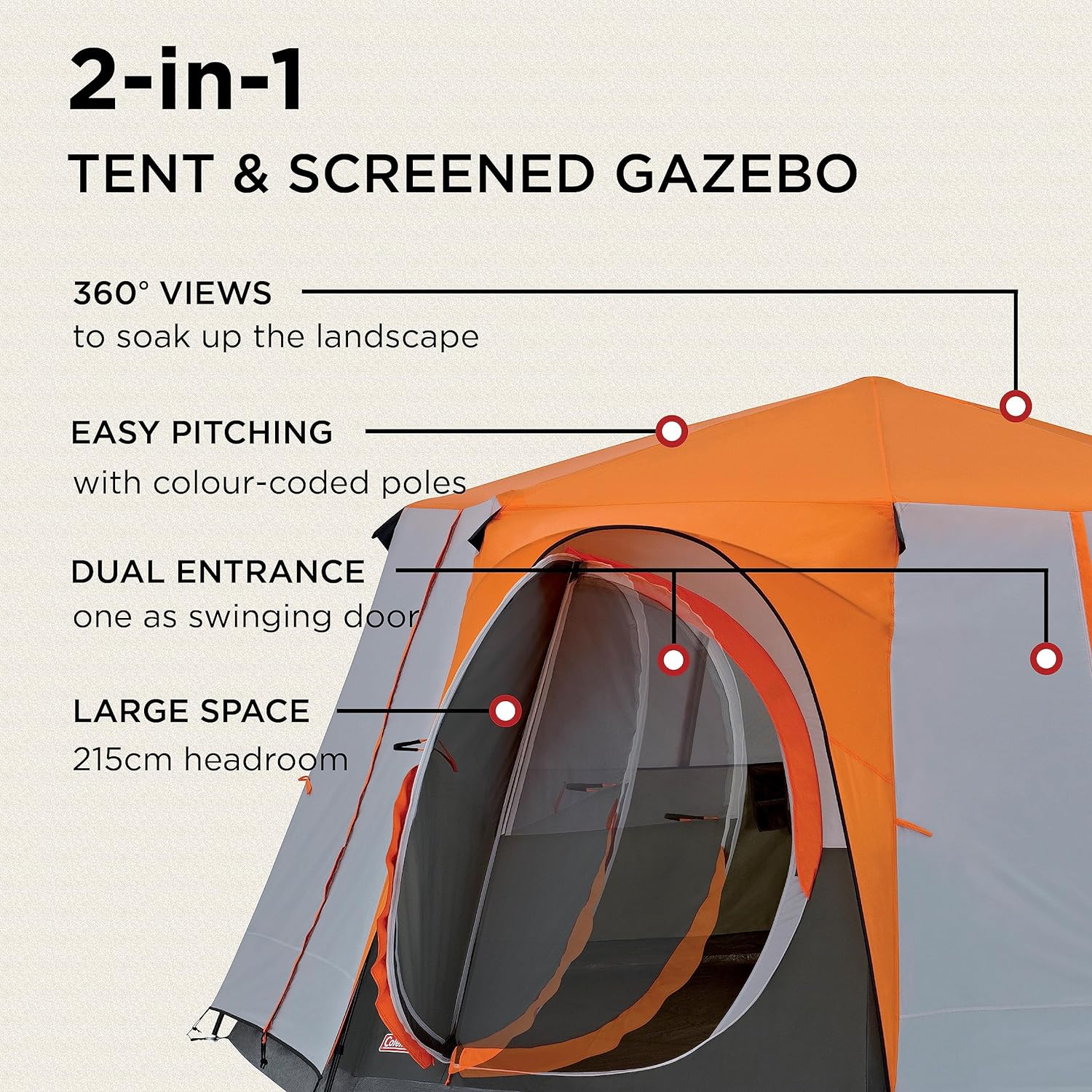 Coleman Tent Octagon, 8 Man Festival Dome Tent, 8 Person Family Camping Tent with 360° Panoramic View