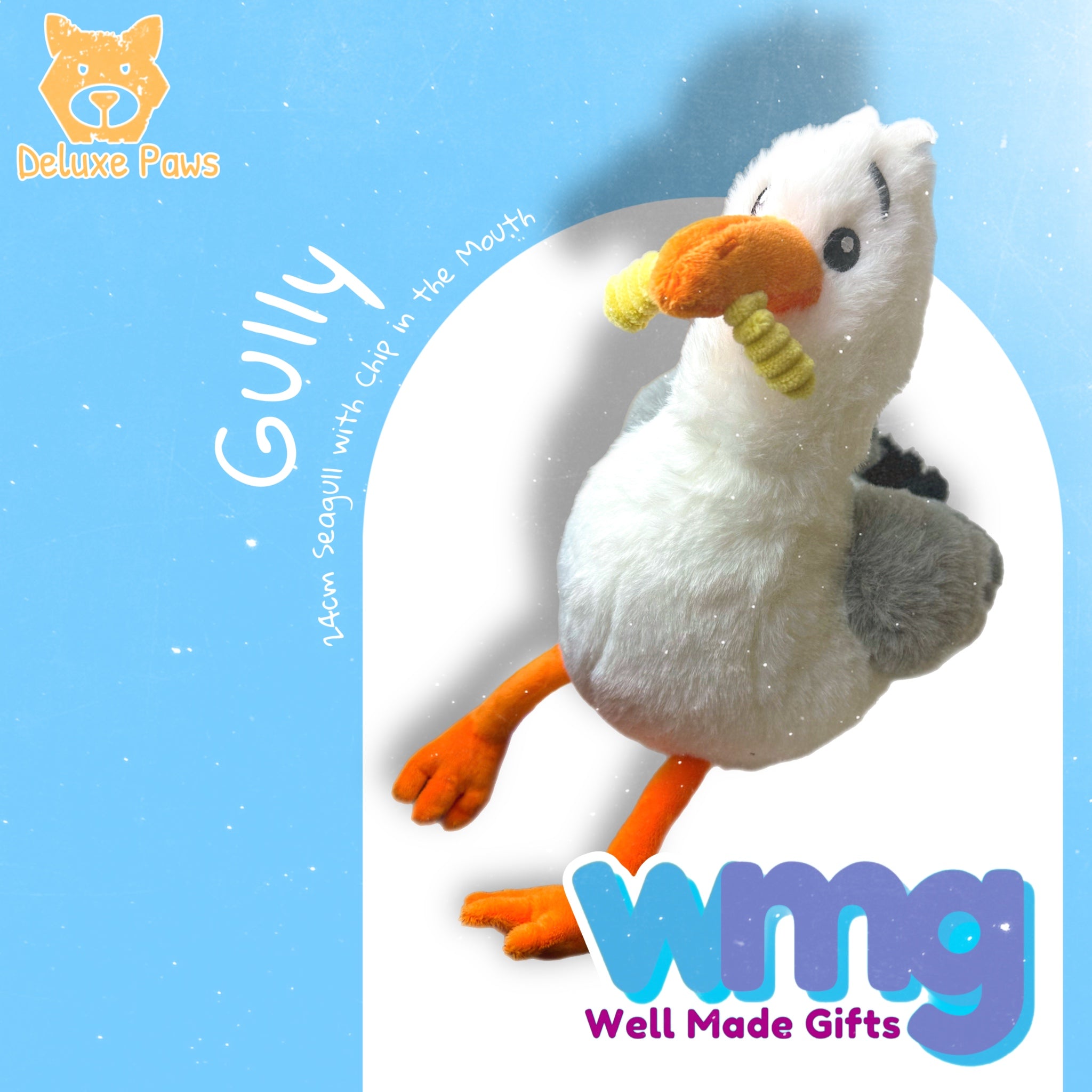 Seagull Plush Toy 24cm with Chip in Mouth Bird Soft Toy