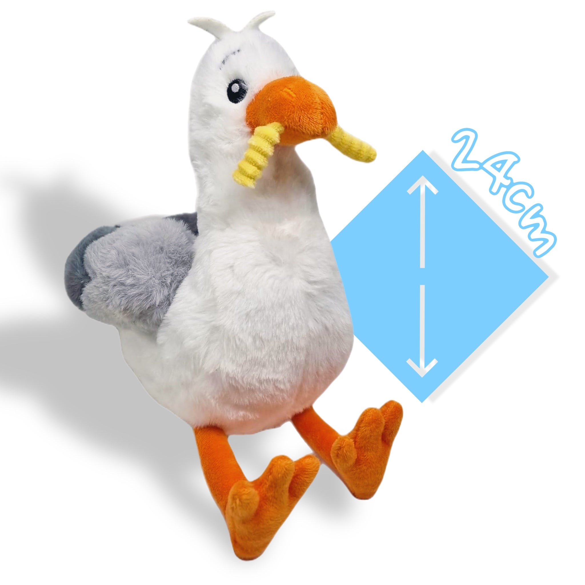 Seagull Plush Toy 24cm with Chip in Mouth Bird Soft Toy - 0