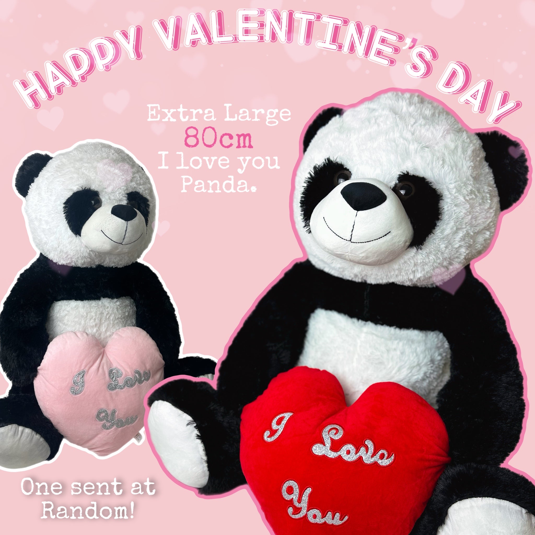 Valentines - I Love You - Panda Bear - Large Giant Plush 80cm with Heart (Heart Colour Sent at Random)