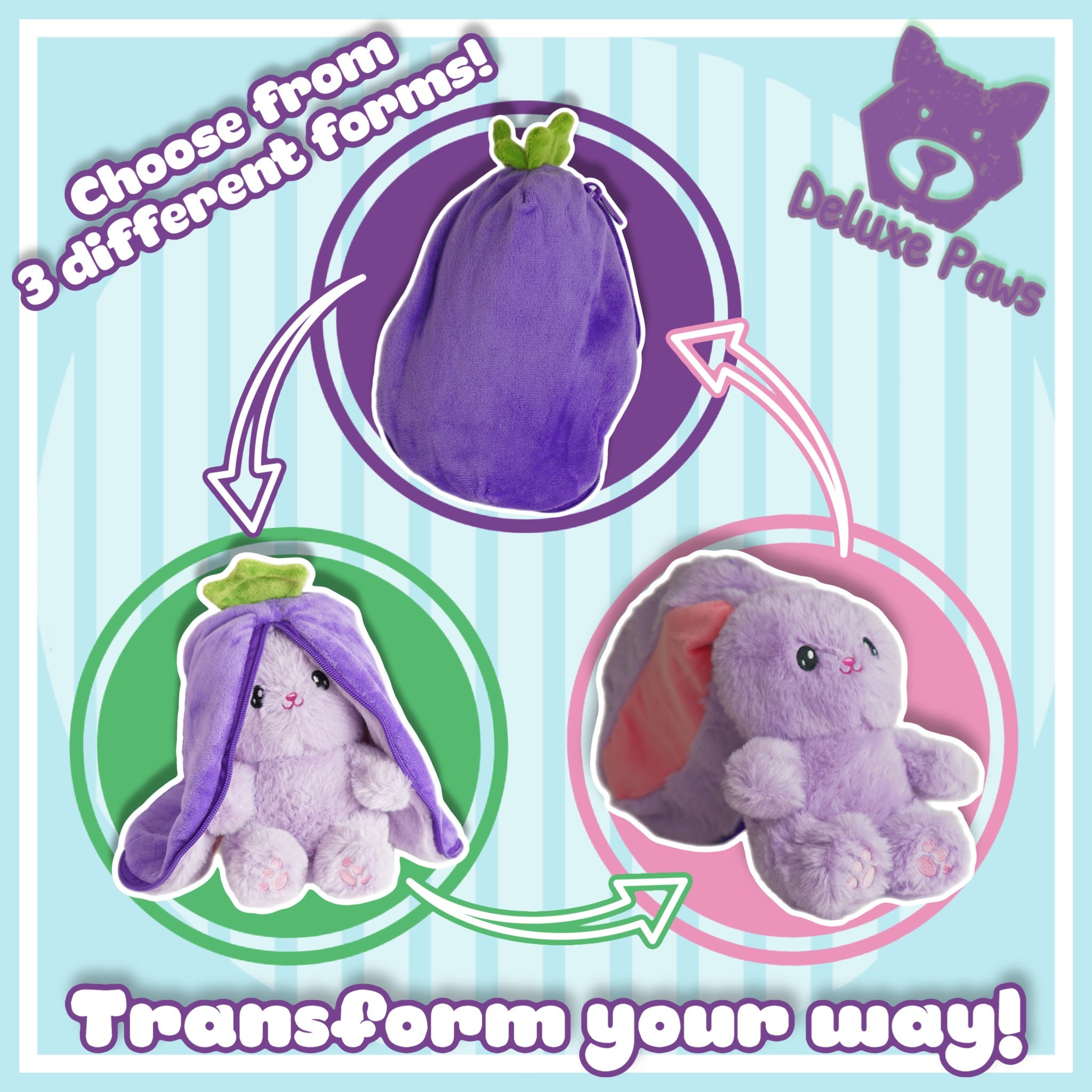 Easter Zip'Emals Reversible Bunny Plush (3 Assorted - Fruits & Veg)