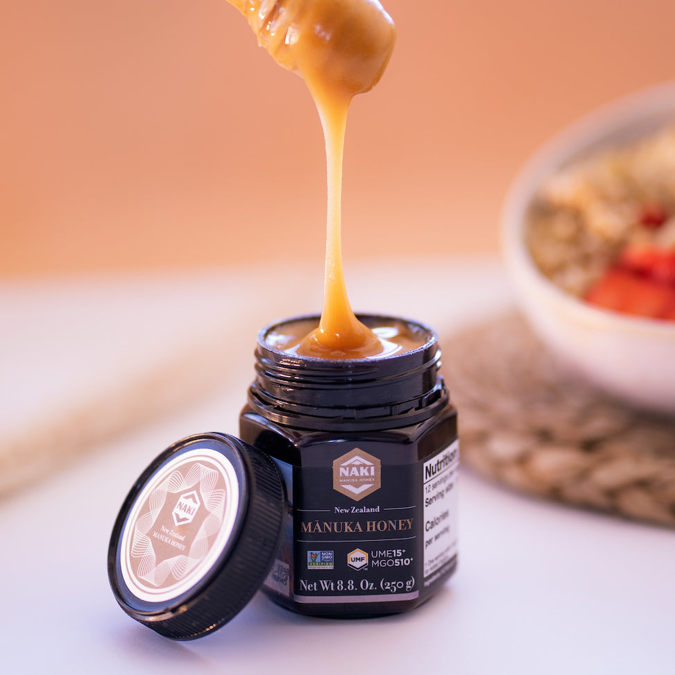 NAKI Manuka Honey Harvested, Tested. Traceable. Certified 100% New Zealand Honey | International Gold Award Winner UMF 15+ | MGO 510 | 250 grams