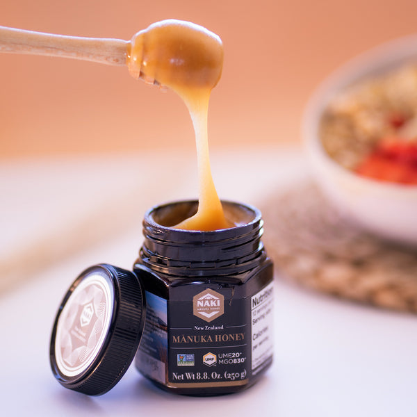 NAKI Manuka Honey Harvested, Tested. Traceable. Certified 100% New Zealand Honey | International Gold Award Winner UMF 20+ | MGO 830+ | 250 grams