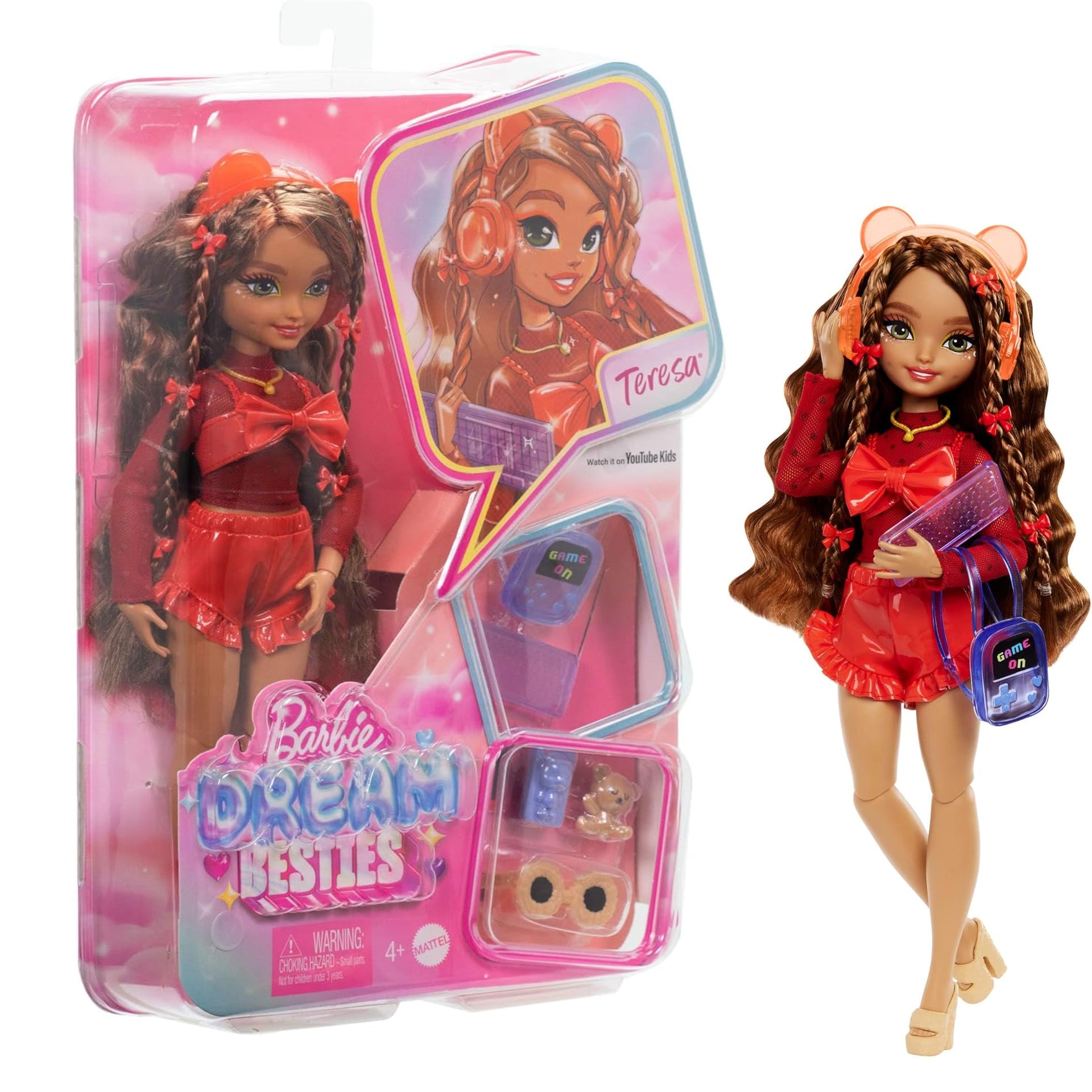 Barbie Dream Besties Playset, Teresa Posable Fashion Doll with Brown Hair & Hairstyling Clips