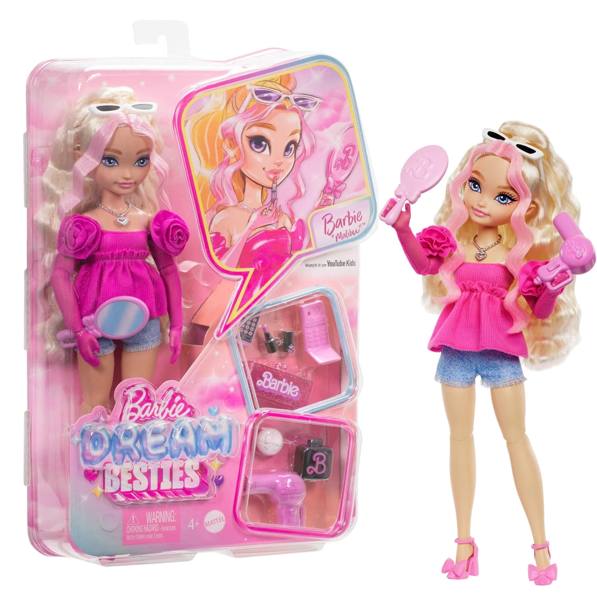 Barbie Dream Besties Playset, Barbie “Malibu” Posable Fashion Doll with Wavy Blonde Hair