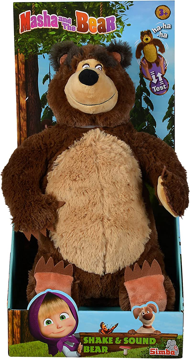 Simba 109301083 Masha and The Bear The Shake and Sound Interactive 43CM Soft Toy Bear, Tan/Brown