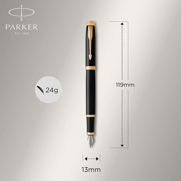 Parker IM Matt Black Gold Trim Fountain Pen Fine NIB Comfortable Ergonomic Shape