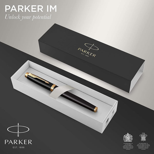 Parker IM Matt Black Gold Trim Fountain Pen Fine NIB Comfortable Ergonomic Shape