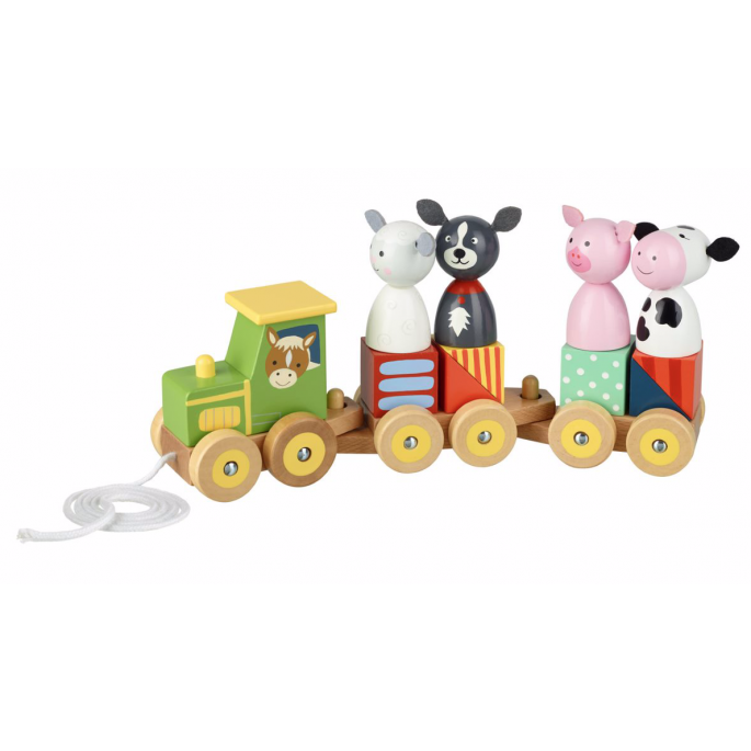 Wooden Tractor Puzzle Train Toy – Farm Animal Push and Pull Along Toys  1 - 3 Year Old