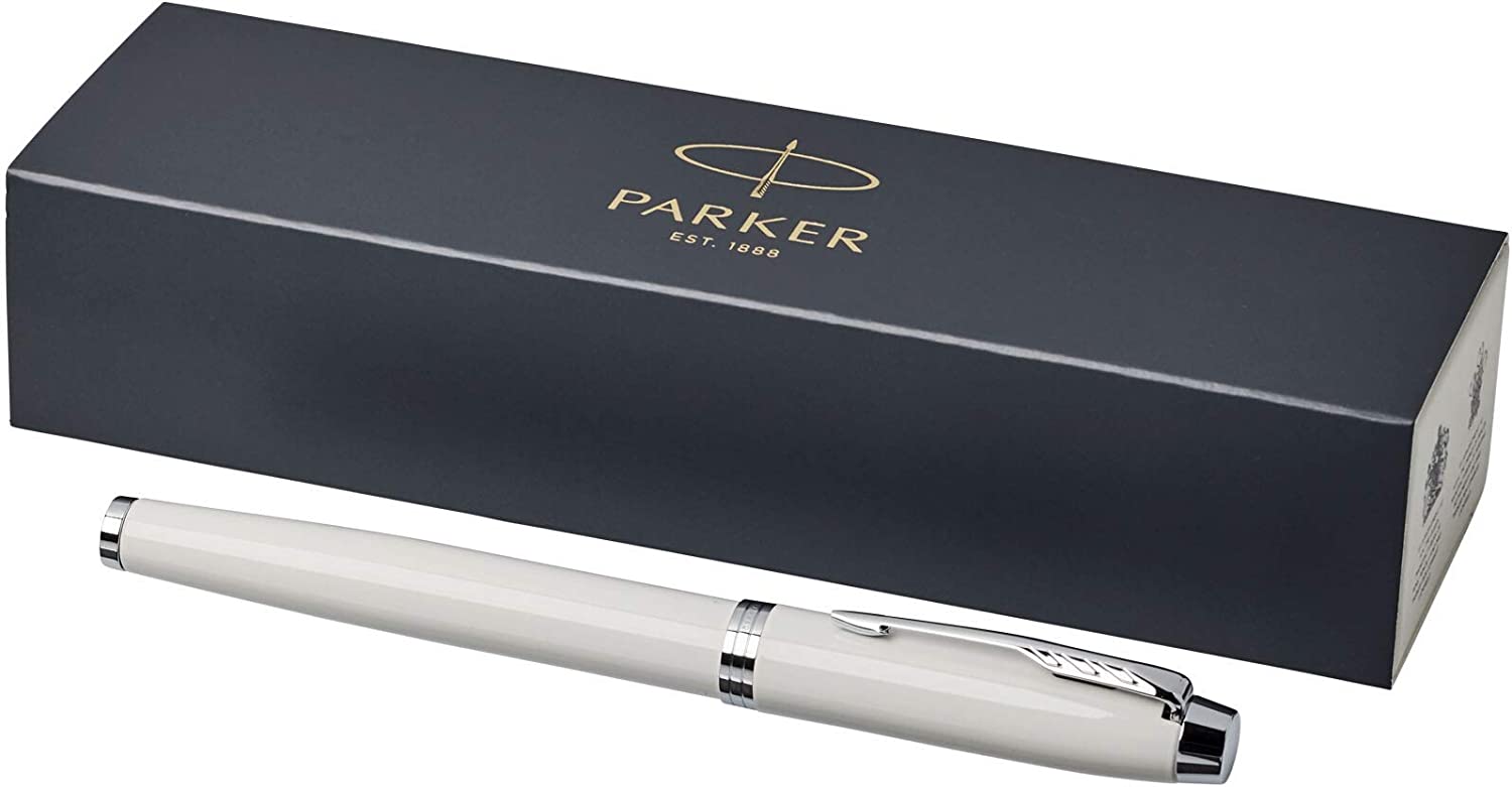 Parker IM Fountain Pen | White Lacquer | Medium Nib | Gift Box | 2 x Black Refill