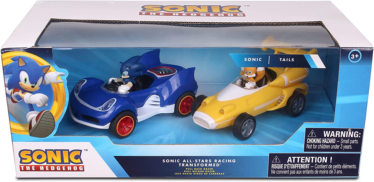 NKOK Sonic Transformed All-Stars Racing Pull Back Action: Tails and Sonic Hedgehog BOX DAMAGED