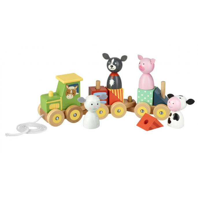 Wooden Tractor Puzzle Train Toy – Farm Animal Push and Pull Along Toys  1 - 3 Year Old - 0