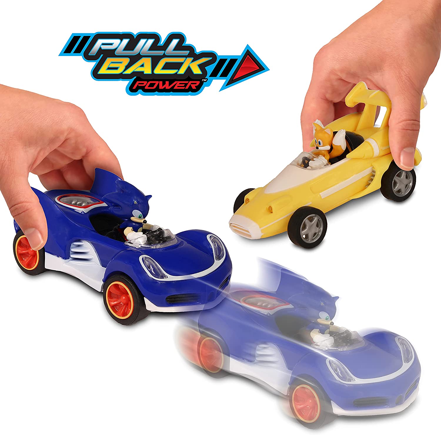 NKOK Sonic Transformed All-Stars Racing Pull Back Action: Tails and Sonic Hedgehog BOX DAMAGED