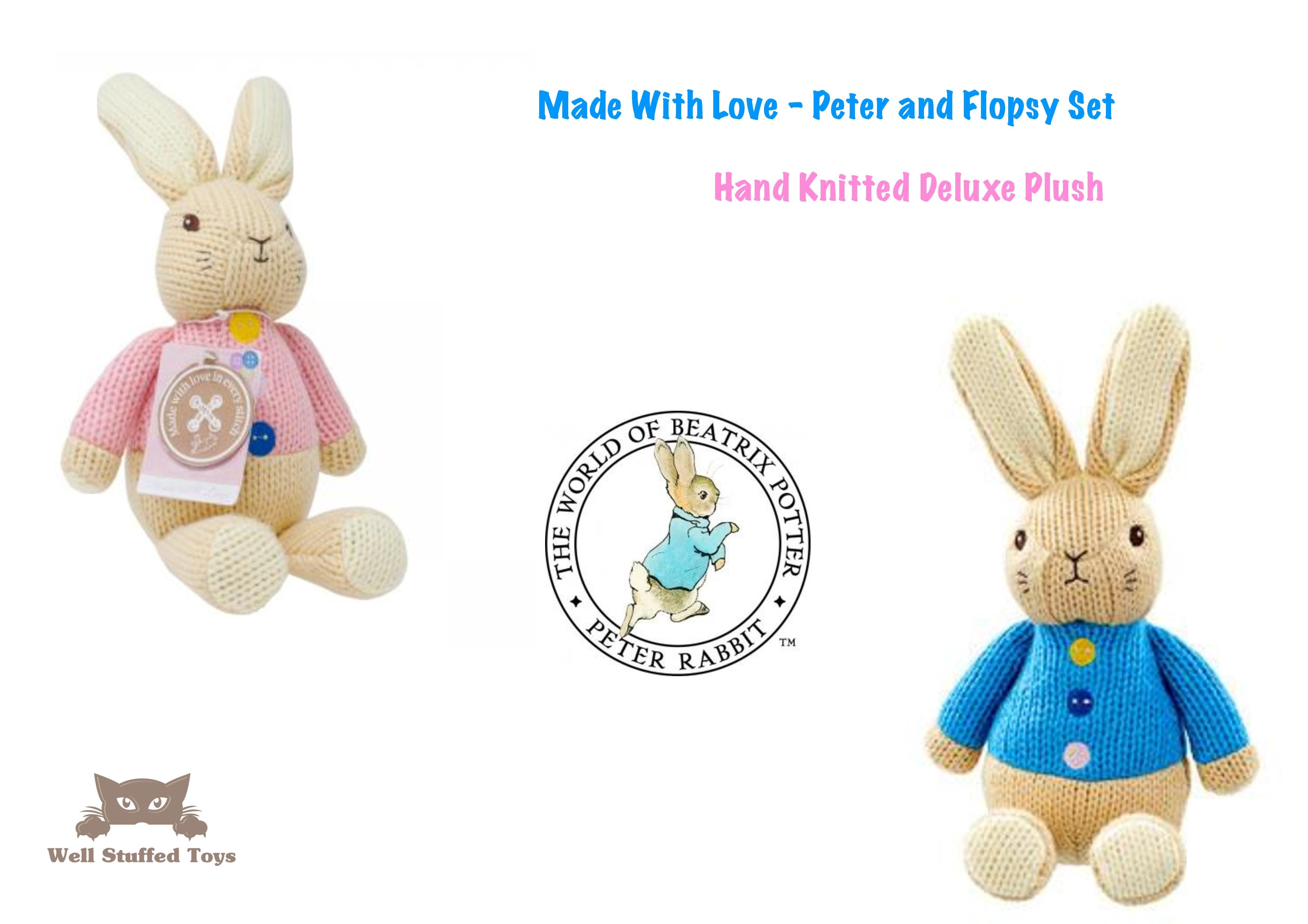 Peter Rabbit and Flopsy Plush Toy  Deluxe Hand Knitted Set - Rainbow Designs