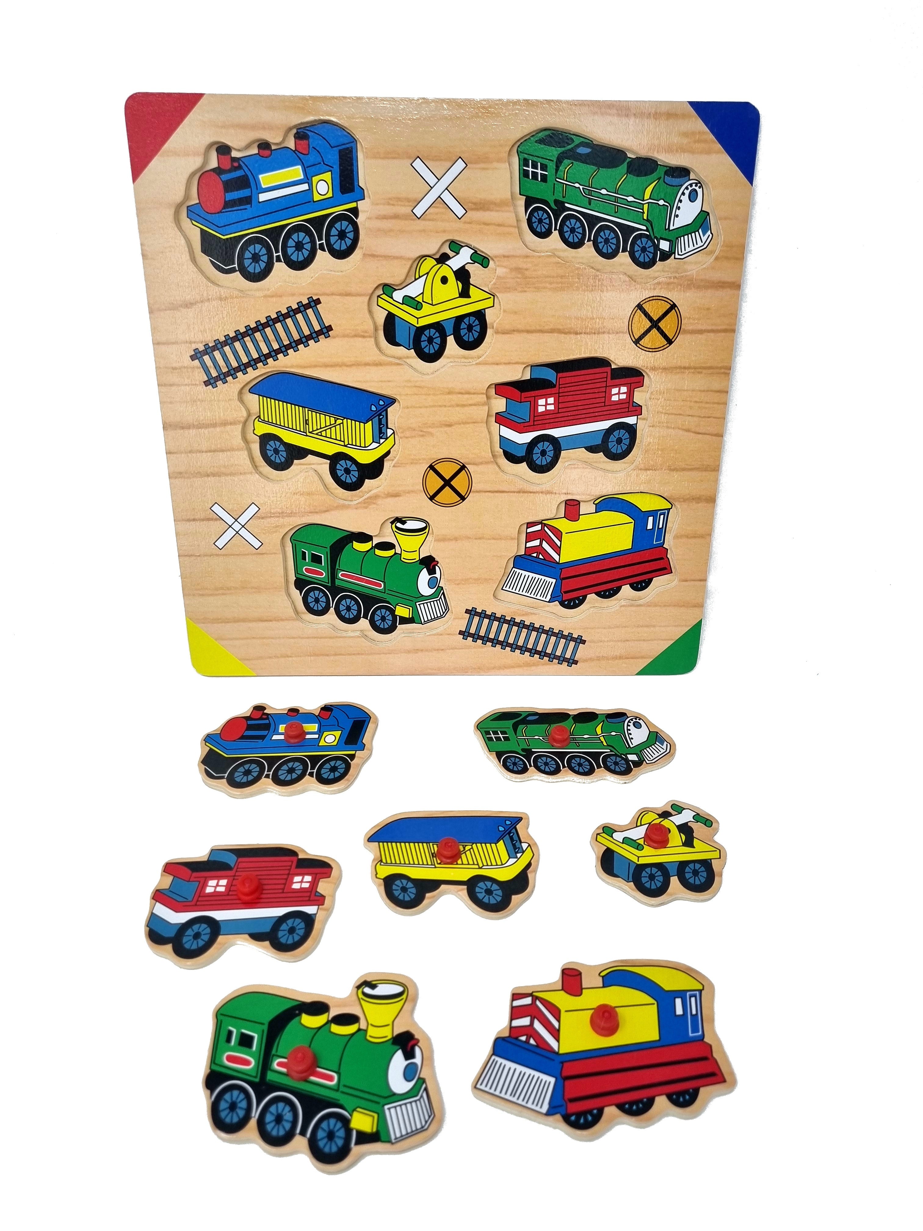 Wooden Puzzle Set of 3 Basic EASY Puzzles Snow White, Princess and Trains