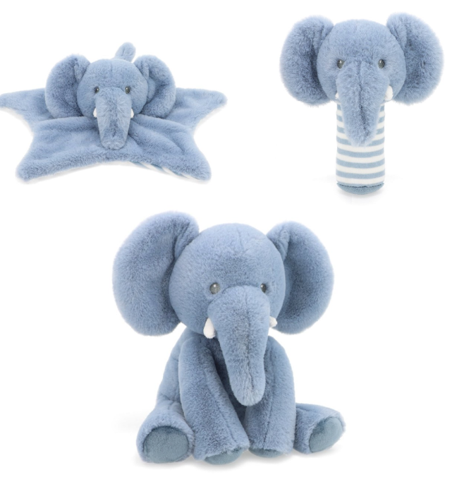 Elephant Themed Comforters Blankets Rattles Plush Soft Toys - "Ezra" 100% Eco Recycled Keel Toys