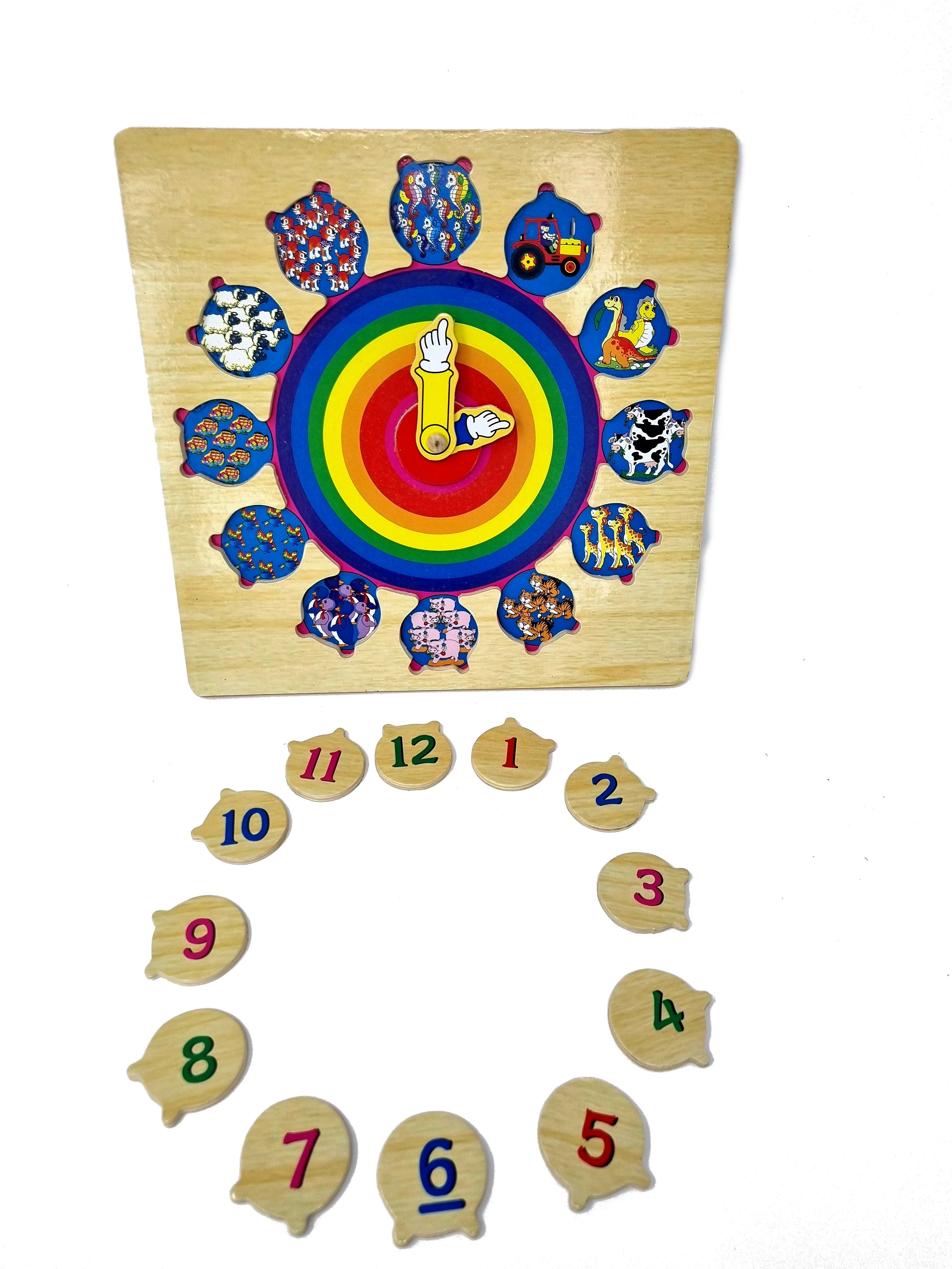 Wooden Puzzle Set of 3 Puzzles - Alphabet , Animals, Clock and Numbers