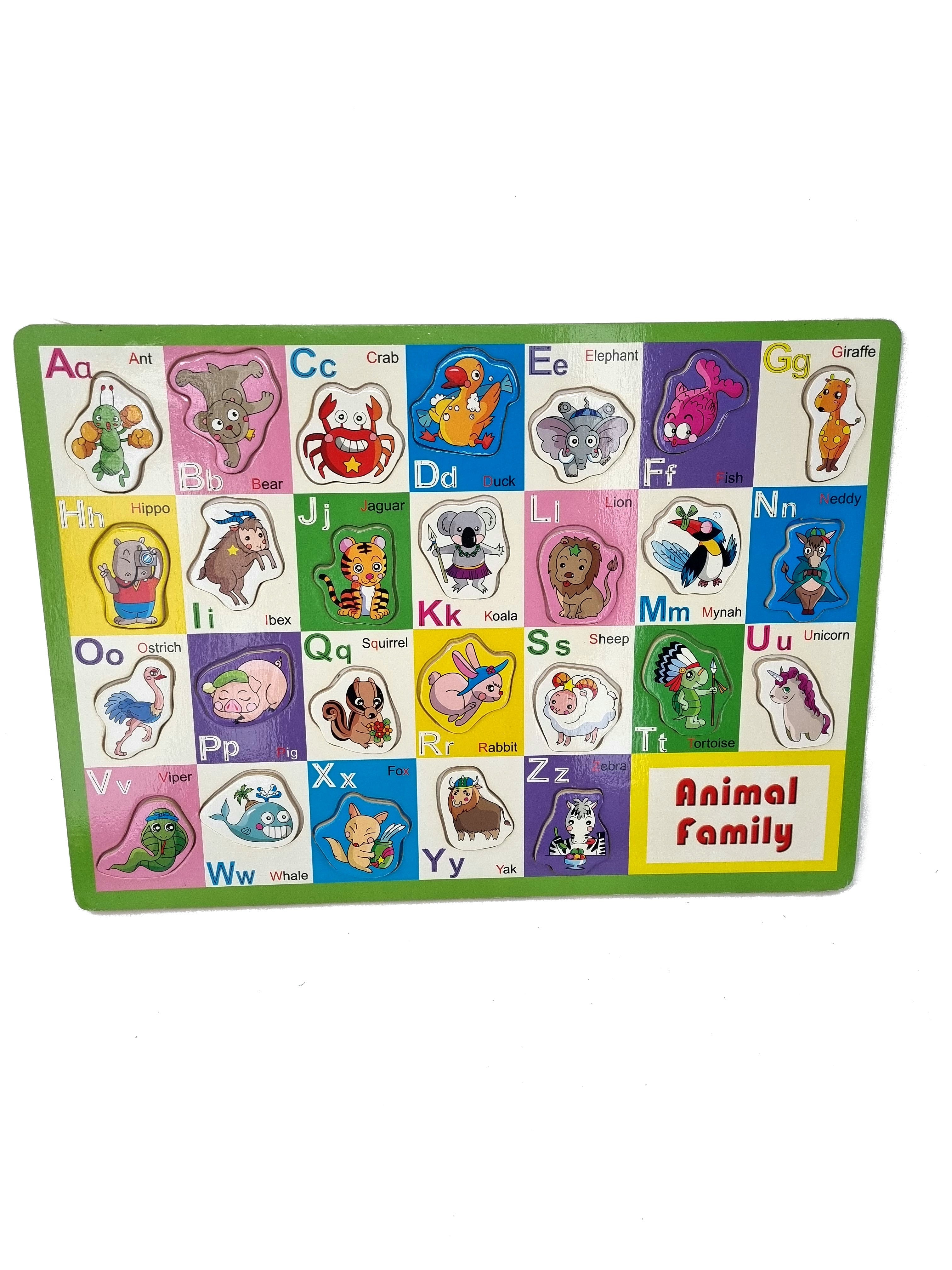 Wooden Puzzle Set of 3 Puzzles - Alphabet , Animals, Clock and Numbers