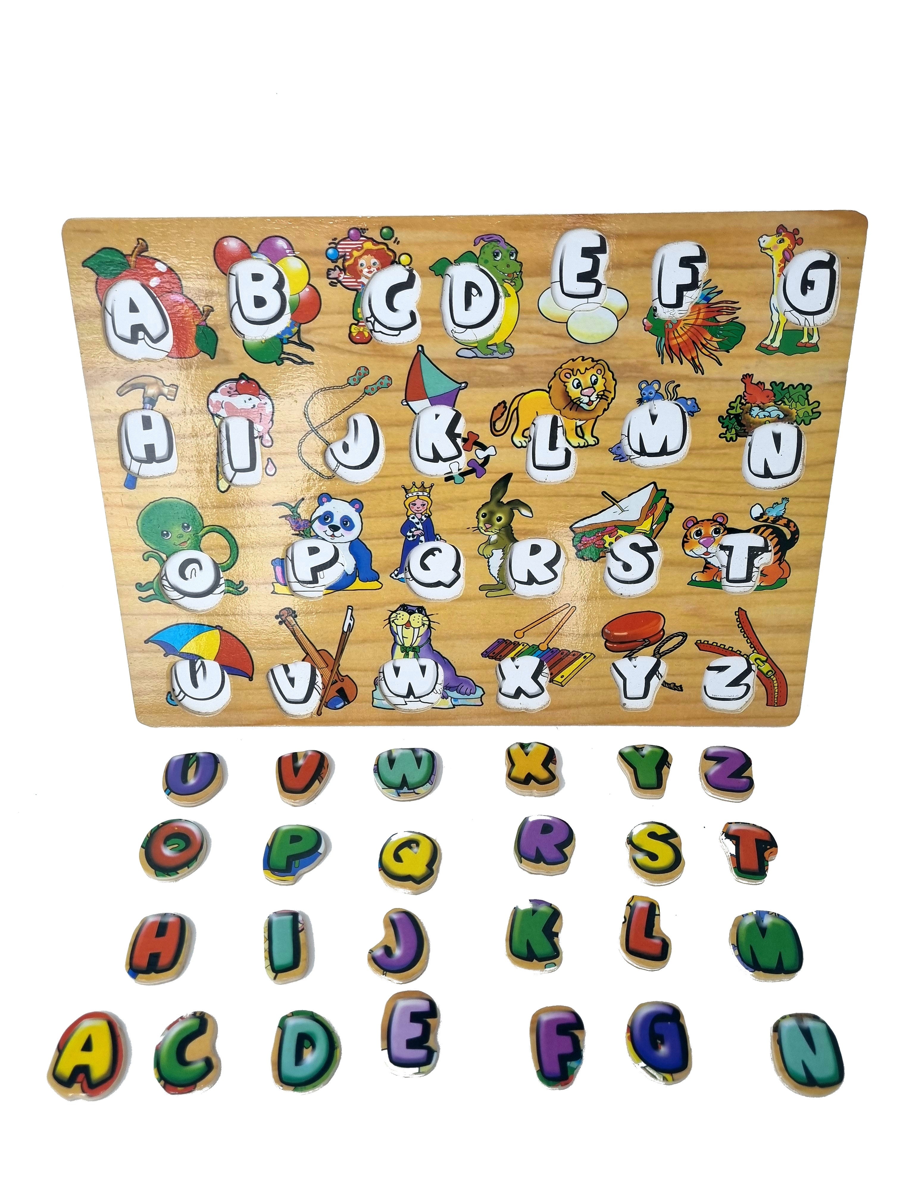 Wooden Puzzle Set of 3 Puzzles - Alphabet , Animals, Clock and Numbers