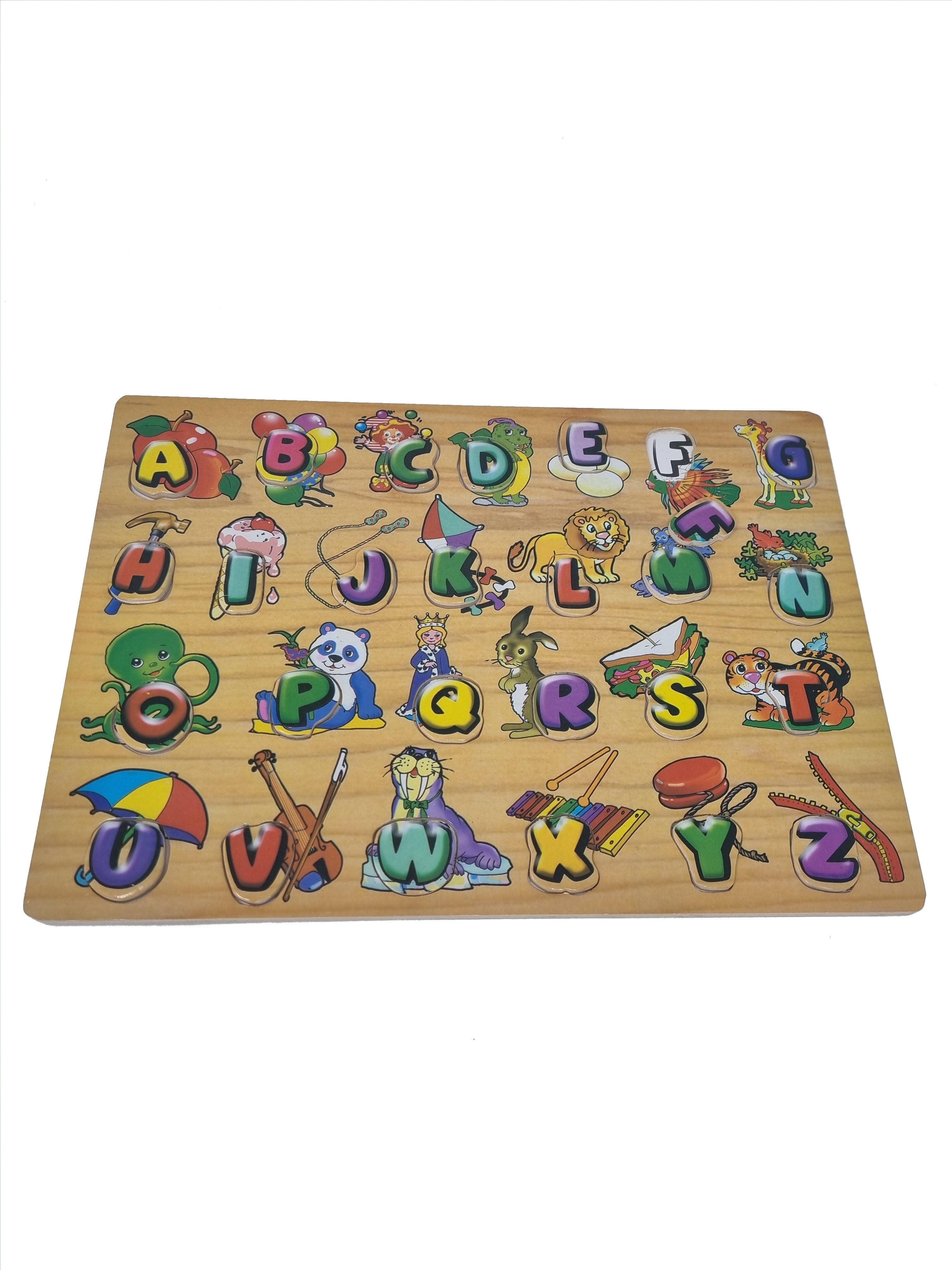 Wooden Puzzle Set of 3 Puzzles - Alphabet , Animals, Clock and Numbers