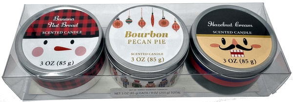 The Nutcracker Assorted Scented Tin Candles 3OZ Festive Christmas Gift Set 3 Pack - Banana Nut Bread, Bourbon Pecan Pie & Hazlenut Cream