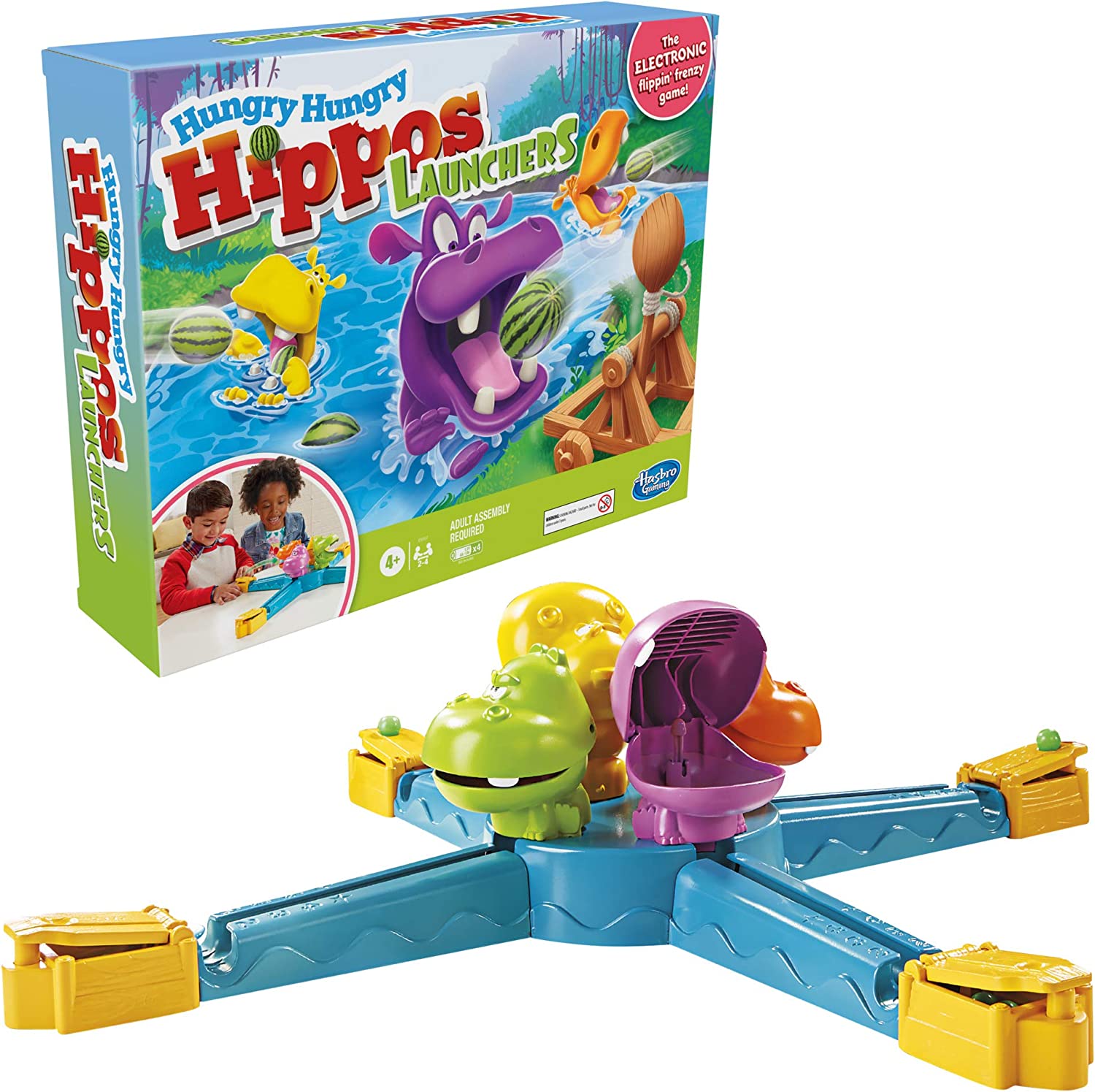 Hasbro Toys Hungry Hungry Hippos Launchers Game for Children Aged 4 and Up, Electronic Pre-School Game for 2-4 Players - 0