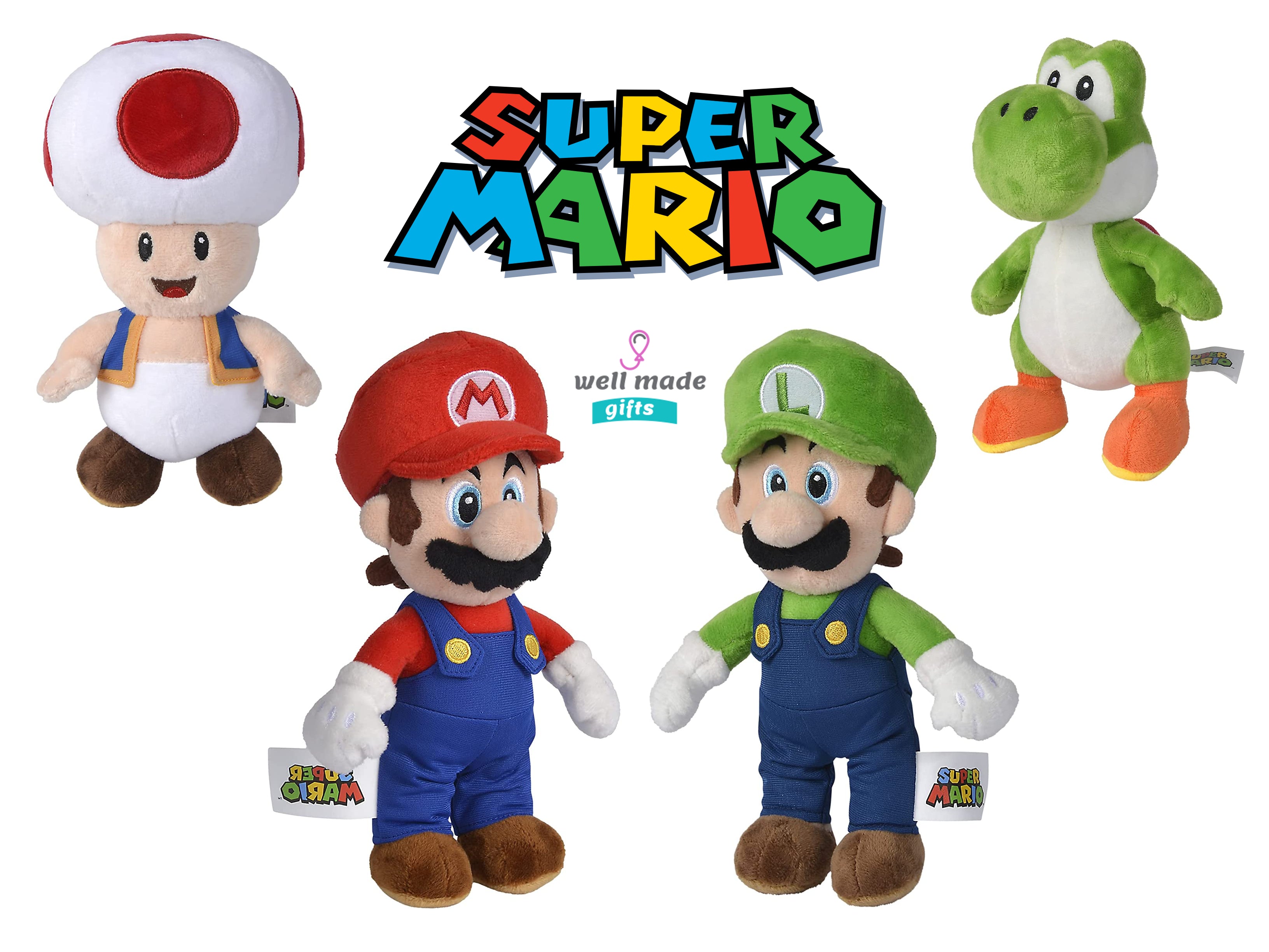 Official Simba Super Mario Plush, 20cm - Mario, Luigi, Yoshi, Toadstool