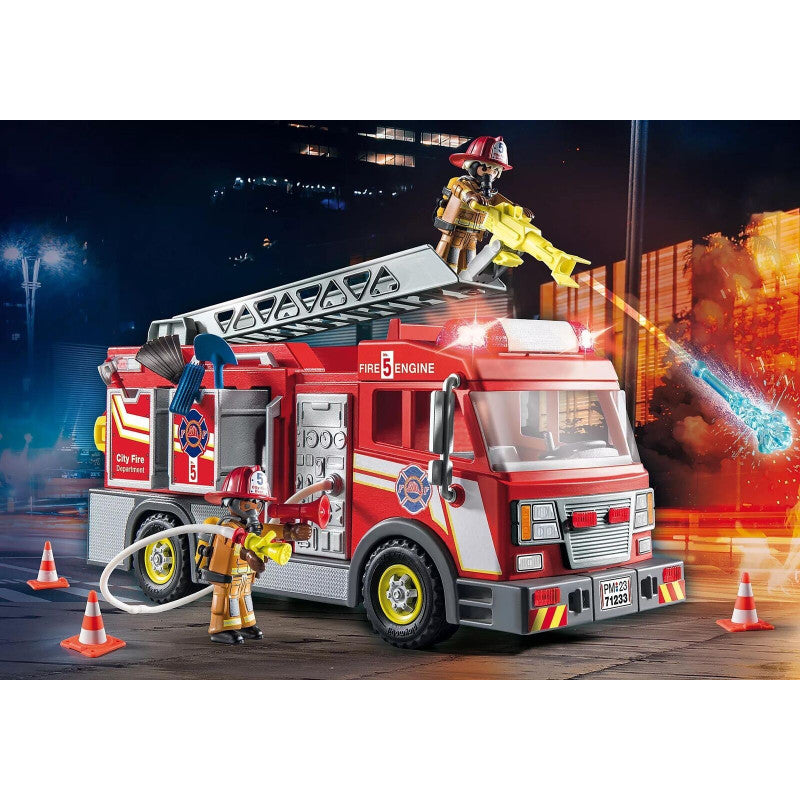 PLAYMOBIL Fire Truck 71233 City Action Rescue 86 Piece Set With Lights & Sound