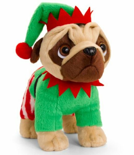 Keel Toys Pugsley Soft Plush 25cm Standing ELF SANTA RUDOLPH CHRISTMAS PUDDING - 0