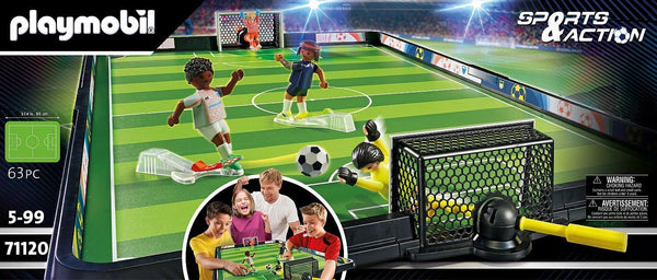 PLAYMOBIL Sports & Action 71120 Soccer Stadium, Table Football Game for Kids, with 2 Footballers with Kick Mechanism, 2 Goalkeepers, 3 Balls, Tabletop Toy for Children 5+