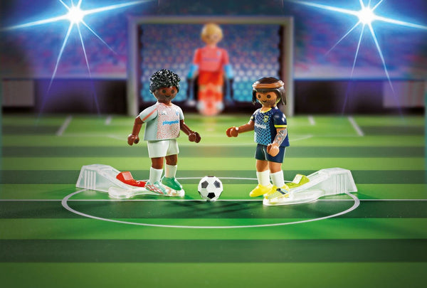 PLAYMOBIL Sports & Action 71120 Soccer Stadium, Table Football Game for Kids, with 2 Footballers with Kick Mechanism, 2 Goalkeepers, 3 Balls, Tabletop Toy for Children 5+