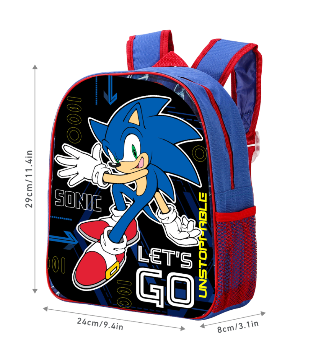 Sonic the Hedgehog "Lets Go" Backpack School Bag For Boys Kids Travel Sleep Over Accessories