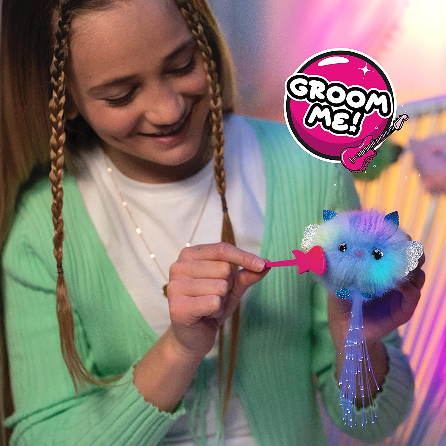 CHIBIES Boom Box - Sparkle | Cute Fluffy Party Pets That Flash to the Beat of Music | Interactive Animal Soft Toy