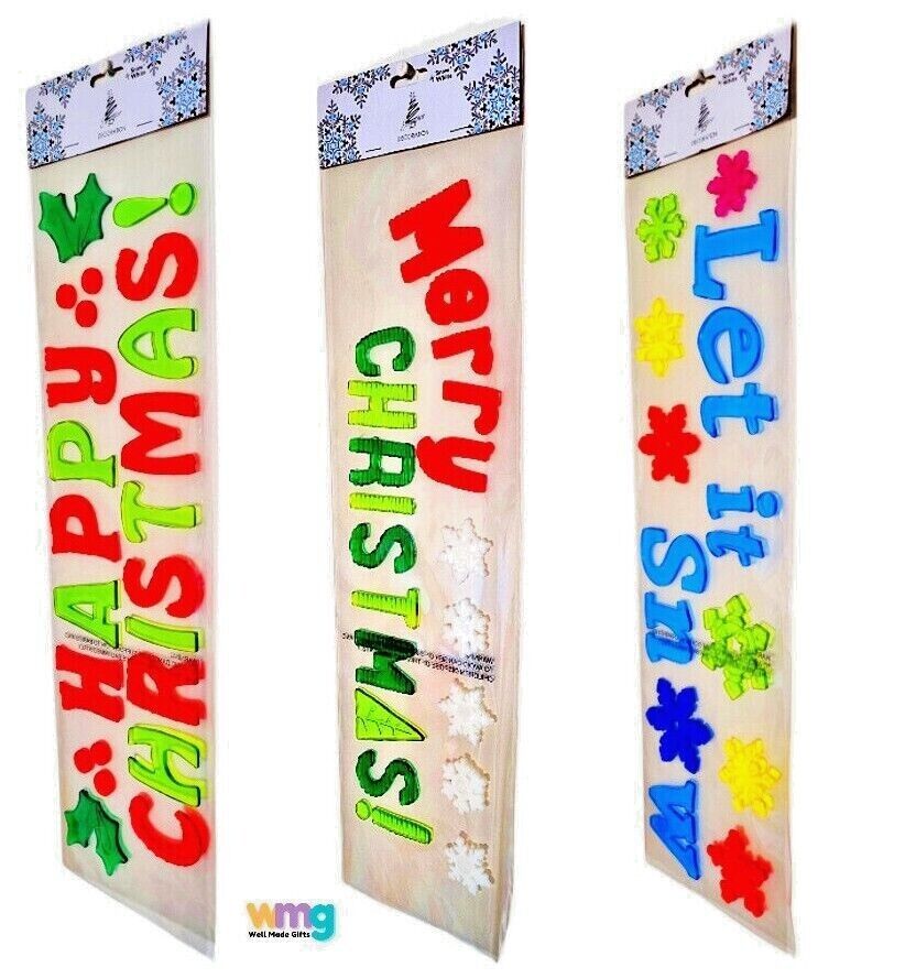 CHRISTMAS GEL WINDOW STICKERS  Removable No Mess - 5 Festive Designs - Sets of 3 Packs