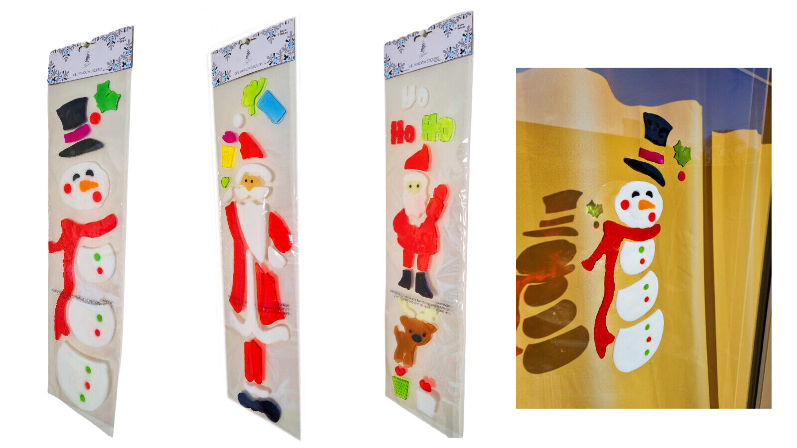 CHRISTMAS GEL WINDOW STICKERS  Removable No Mess - 5 Festive Designs - Sets of 3 Packs